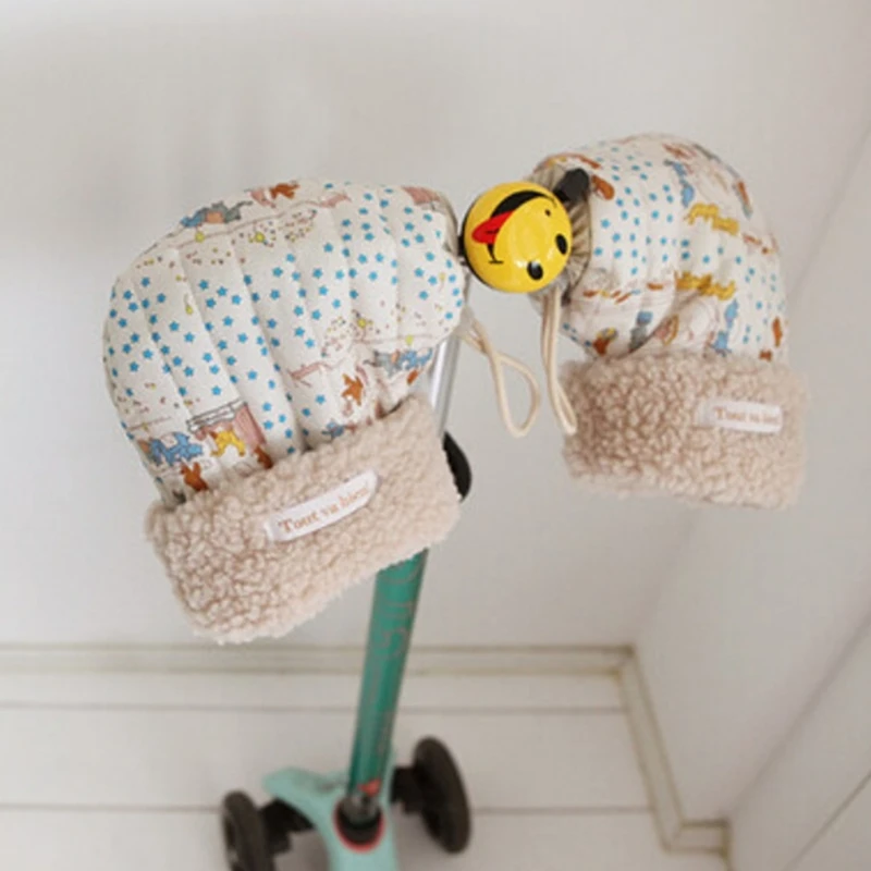 Kids Winter Gloves Fleece Lined Cartoon Printed Handlebar Muffs Scooter Bikes