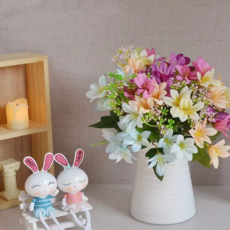 18 Heads Lily Artificial Flowers Wedding Bride Bouquet Home Living Room Decor Romantic Wedding Silk Fake Flower Gift