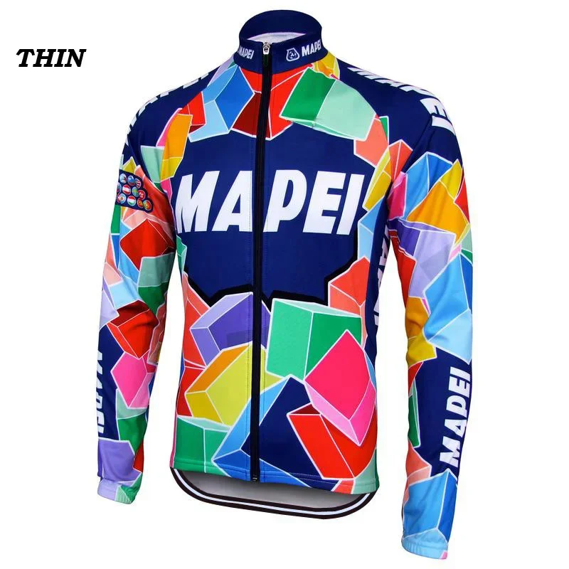 thumbnail image 1 of Nueva camiseta de ciclismo de equipo retro de manga larga fina o polar térmico de invierno personalizada para carreras de montaña y carretera clásica, 1 of 5