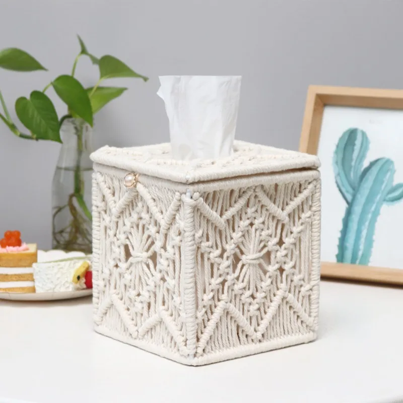 

Tissue Box Nordic Home Daily Use Tissue Storage Box Creative Cotton Rope Woven Drawstring Box