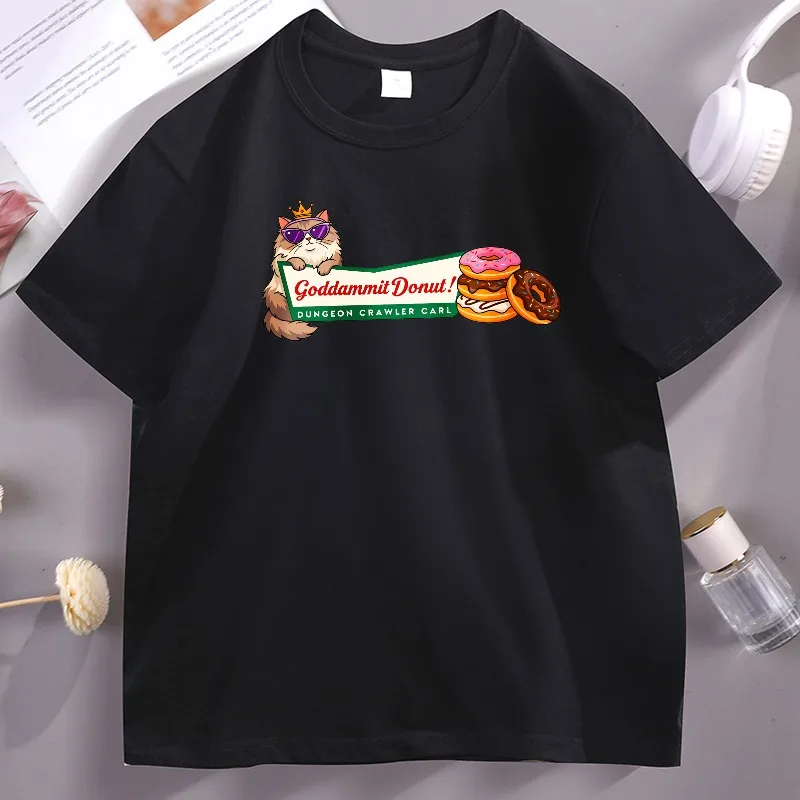 Princess Donut T-Shirt Dungeon Crawler Carl T-Shirt Katzenliebhaber Grafik T-Shirts Lustige Baumwolle Bequeme Kurzarmkleidung