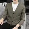 Autumn Winter New Men Sweater Coat V-Neck Solid Single Breasted Korean Fashion Casual Slim Long Sleeve Cardigan Knitted Tops 4