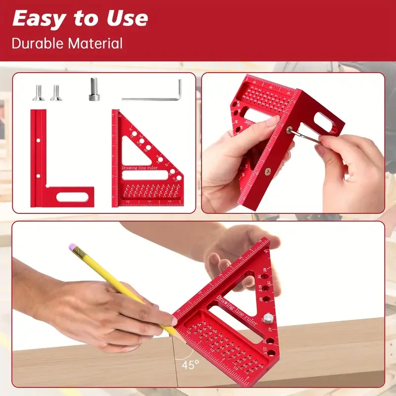 High-Precision Aluminum Alloy Woodworking Square With Dowel Pins Multi-Angle Scriber & Miter Ruler For Carpenters And Engineers 6