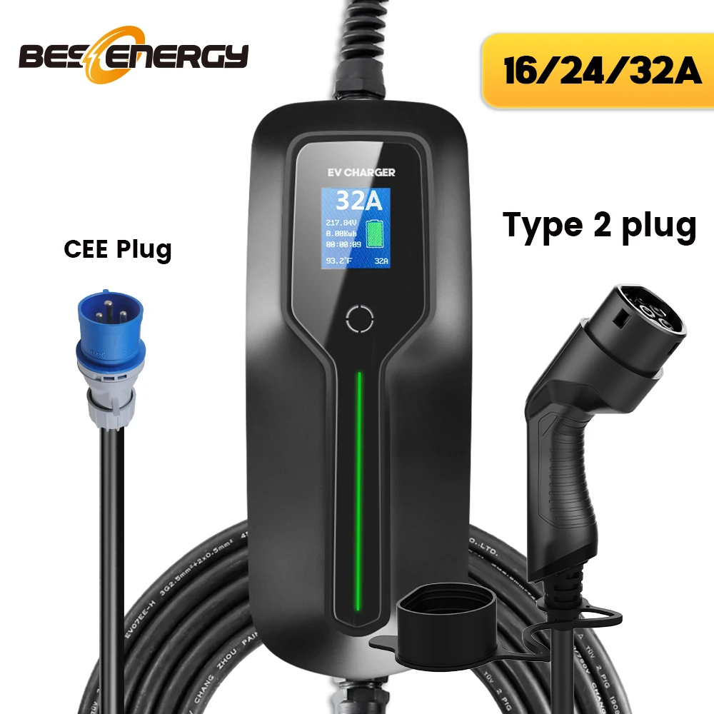 

Type 2 Plug Portable EV Charger 16/24/32A Charging Box With 20feet 6M Type 2 Plug CEE Wall Plug 6M Suitable For tesla model 3