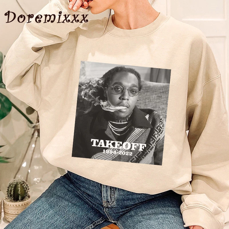 

Takeoff 1994-2022 Printing Sweatshirts for Female Loose Vintage Unisex Crewneck Cotton Casual Rap Pullover