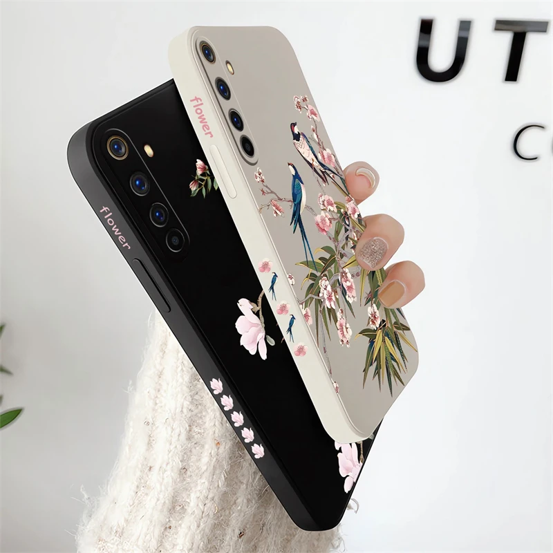 Silicone Soft Phone Case with Birds and Flowers Pattern - Shockproof Bumper Back Cover