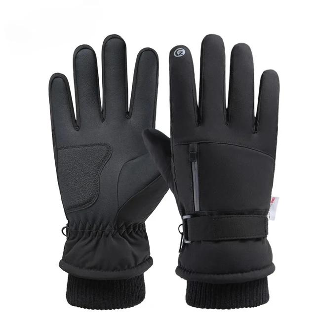 1Pair Ski Gloves Lengthen The Wrist Windproof Warm Thickened Palm Pads Commuting Cycling Waterproof Touch Screen Unisex