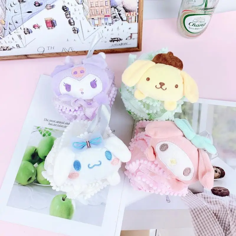 

Anime Sanrio Hello Kitty Soft Mesh Bath Ball Kuromi Cinnamoroll Body Cleaner Exfoliating Scrubbers Shower Ball Bathroom Supplies