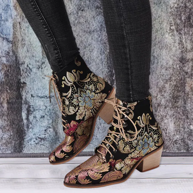 Block Heel Boots Pointed Lace Up Ankle Boots 2024 Autumn Women