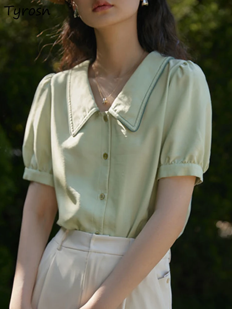

Shirts Women Simple Elegant Attractive Loose Tender Holiday New Leisure Prevalent Design Ulzzang Turn-down Collar Solid Classic