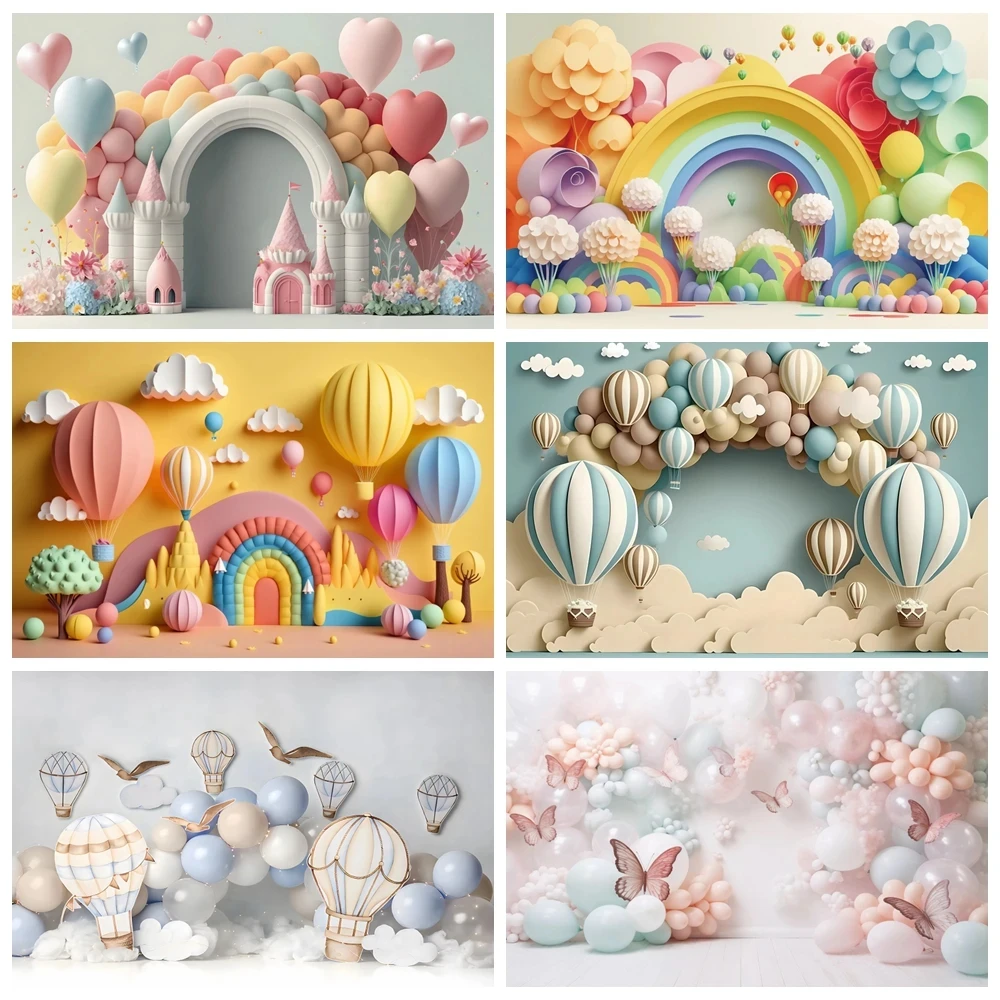 Mädchen Junge 1. Geburtstag Party Ballon Hintergrund gewölbte Tür bunte Ballon Neugeborene Baby Dusche Kuchen zerschlagen fotografischen Hintergrund
