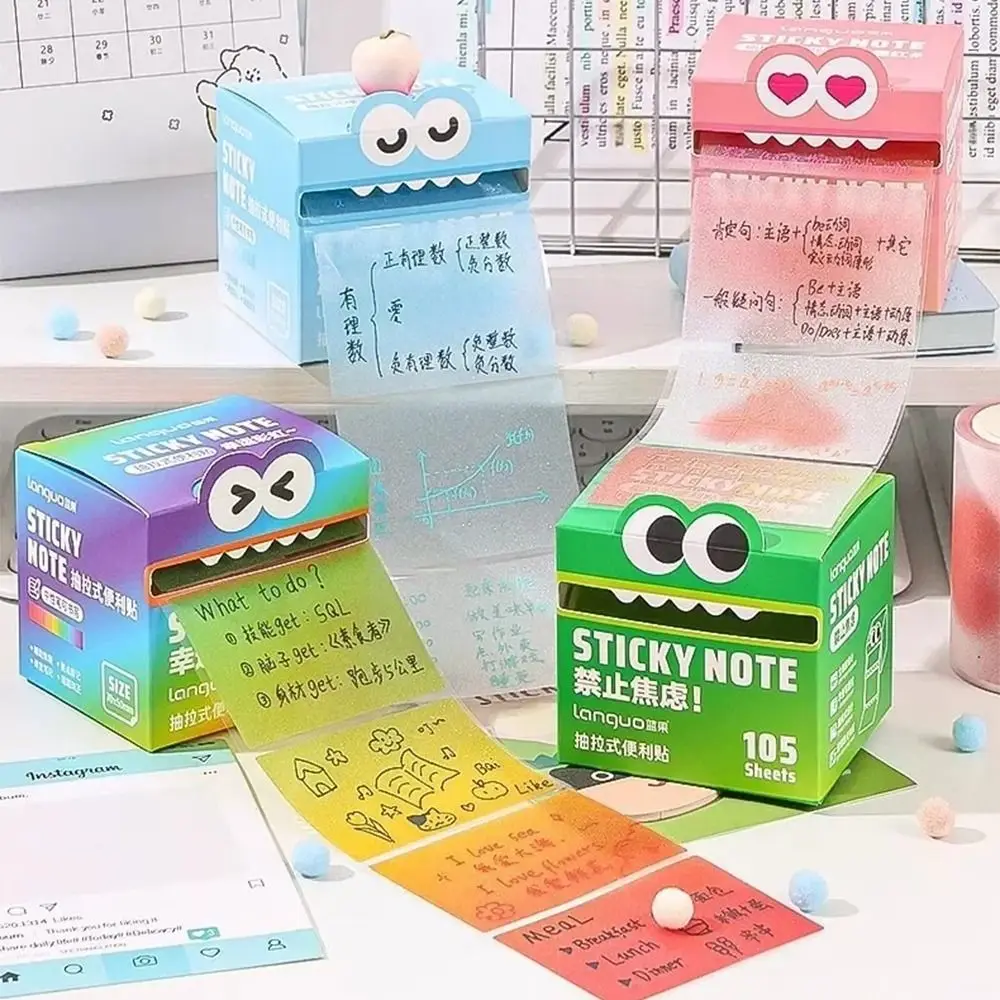 105Sheets INS Kawaii Pull-out Sticky Notes Creative Translucent Cartoon Notepads Pullable Full Adhesive Colorful Memo Pad Diary - immagine 4