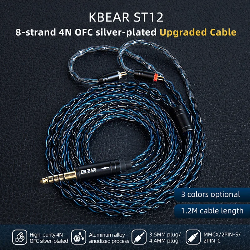keephifi KBEAR ST18 Buntes IEM Kabel, einkristallbesetztes Kupfer, versilbert, Upgrade In Ear Monitorkabel mit 3,5 mm vergoldetem Stecker für KZ ZST/ES4/ZS10/AS10/ZSR/ED12/ES3 (2 polig, lila, 4,4 mm