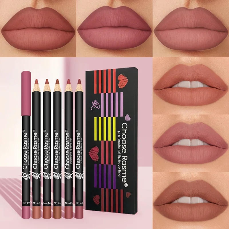 6-color versatile lipliner plump, bright, moist, natural, waterproof, durable and easy to apply lip liner