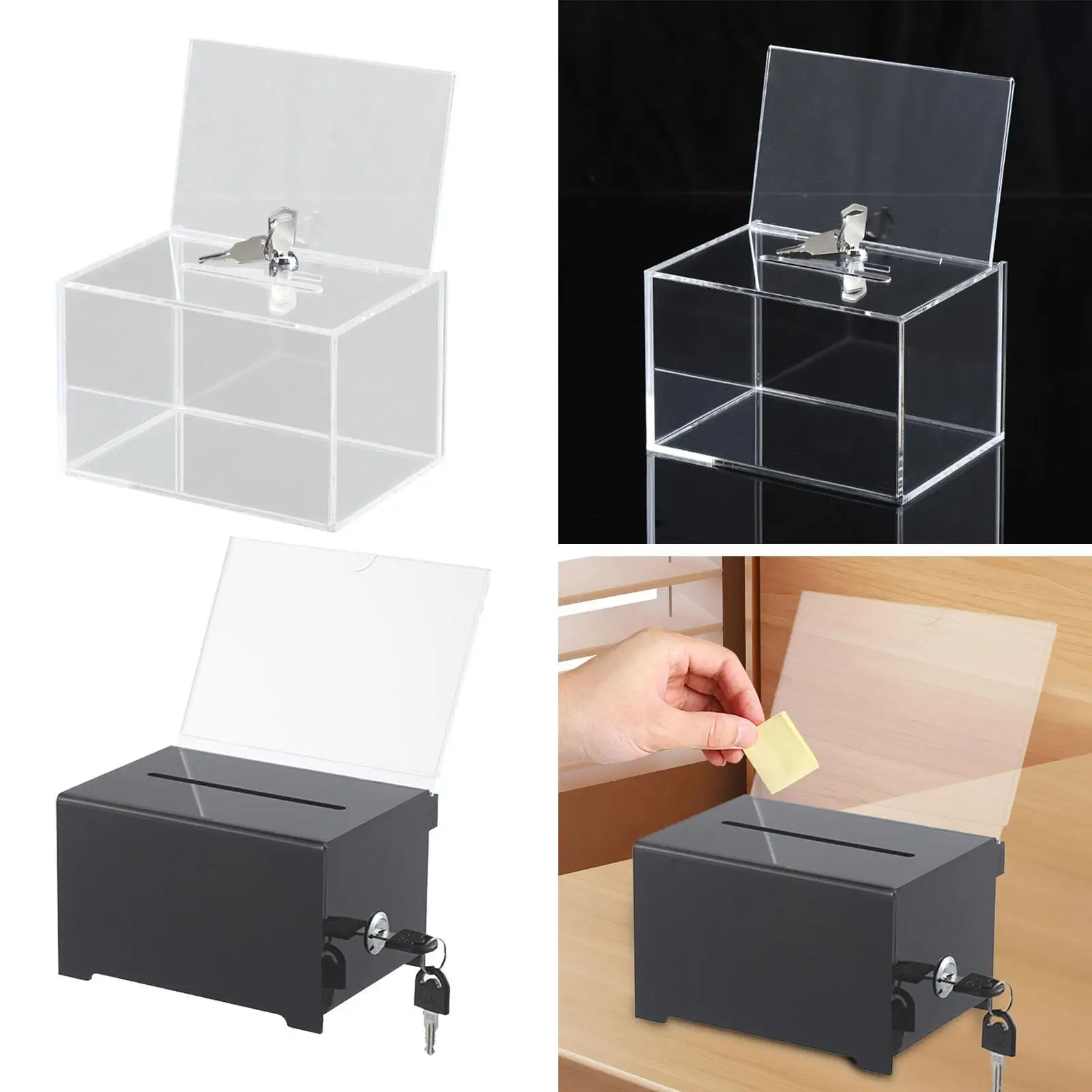 Acrylic Donation Box with Lock Charity Suggestion Box for Desk Shop Donation