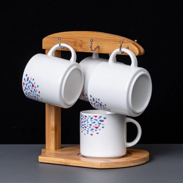 Bamboo Coffee Cup Holder Mug Rack Holds 6 Mugs for Coffee Mugs