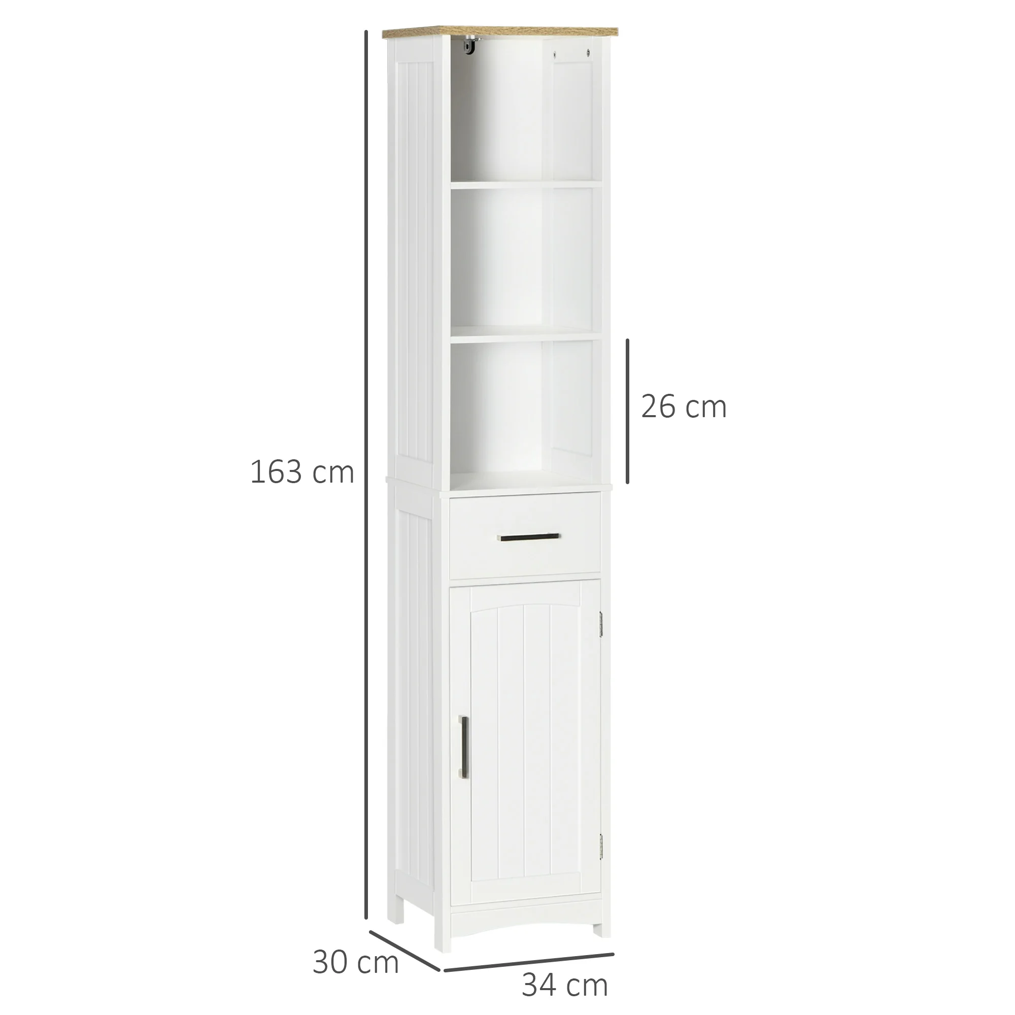 kleankin Armario Auxiliar de Baño Carrito con 3 Estantes y Ruedas para  Espacios Estrechos 48x15x80 cm Blanco