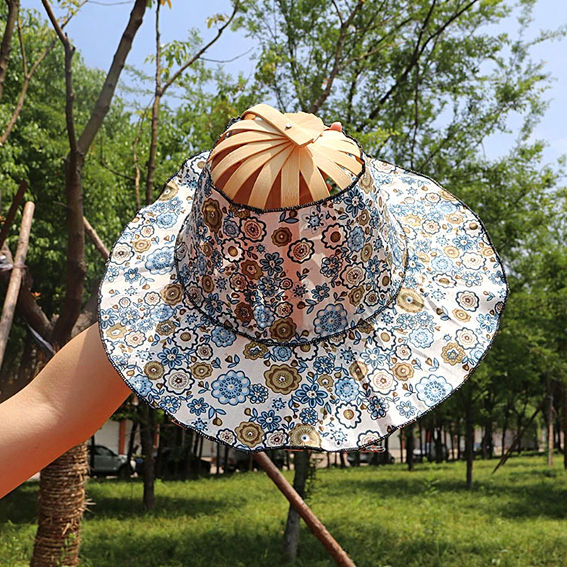 Cappello da sole floreale e ventaglio in bambù da donna estivo_voghion.com