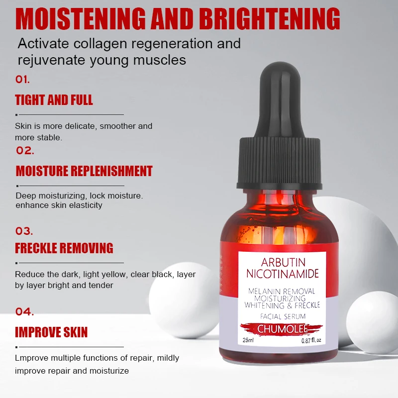 2pc CHUMOLEE Arbutin Nicotinamide Face Serum, Moisturizing Friming Smooths Pores Softening Skin Streaming Skin Care Essence 5