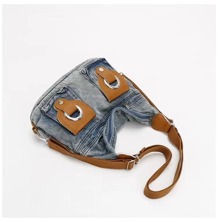 Denim Hobo Bag Women's Retro Shoulder Bag Student Leisure Style_voghion.com