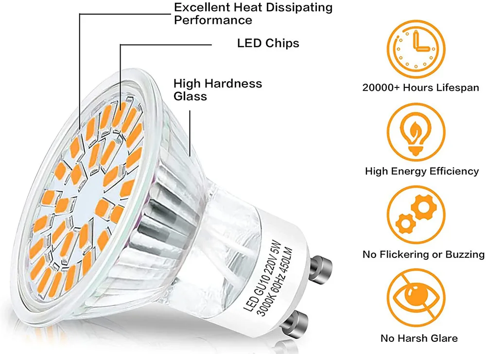 christmas spot lights 4W LED GU10 Spotlight Light Bulbs 50W Halogen Equivalent MR16 Full Glass Body 5000K Daylight Cool White 25000 Hours led spotlight bar