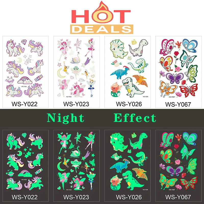 temporary tattoos Luminous Tattoo 4 10pcs/Set Temporary Tattoos Mermaid Licorne Children Stickers for Kids Pokemon Tattoo for Kids Unicorn