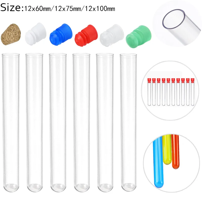 

10 Pieces of Plastic Laboratory Test Tube Transparent Test Tube with Cap School Laboratory Supplies Accessories