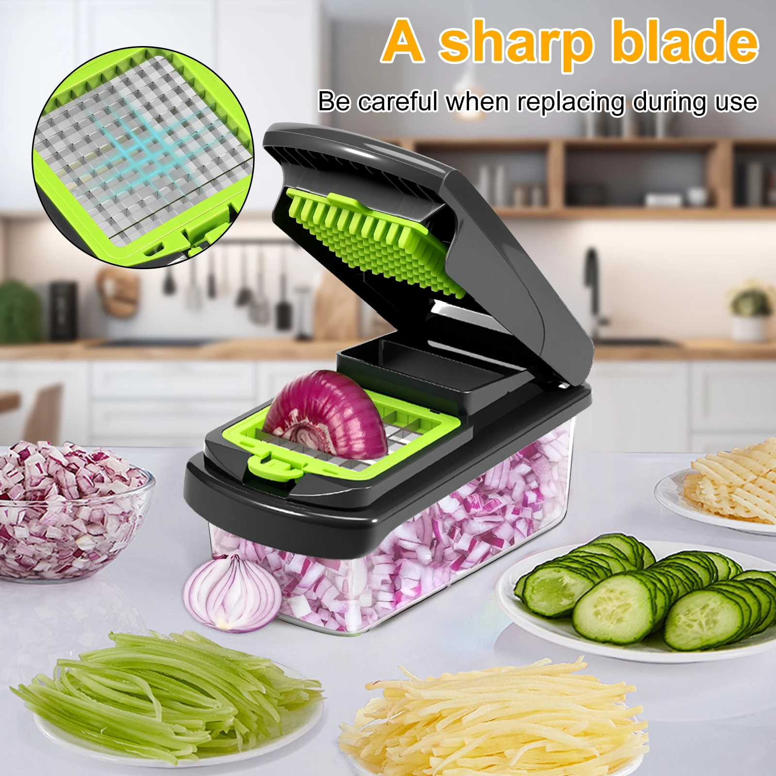 Multifunctional Vegetable Chopper with Container Food Chopper Vegetable Slicer Dicer Cut Food Grate Veggie Choppers Kitchen Item