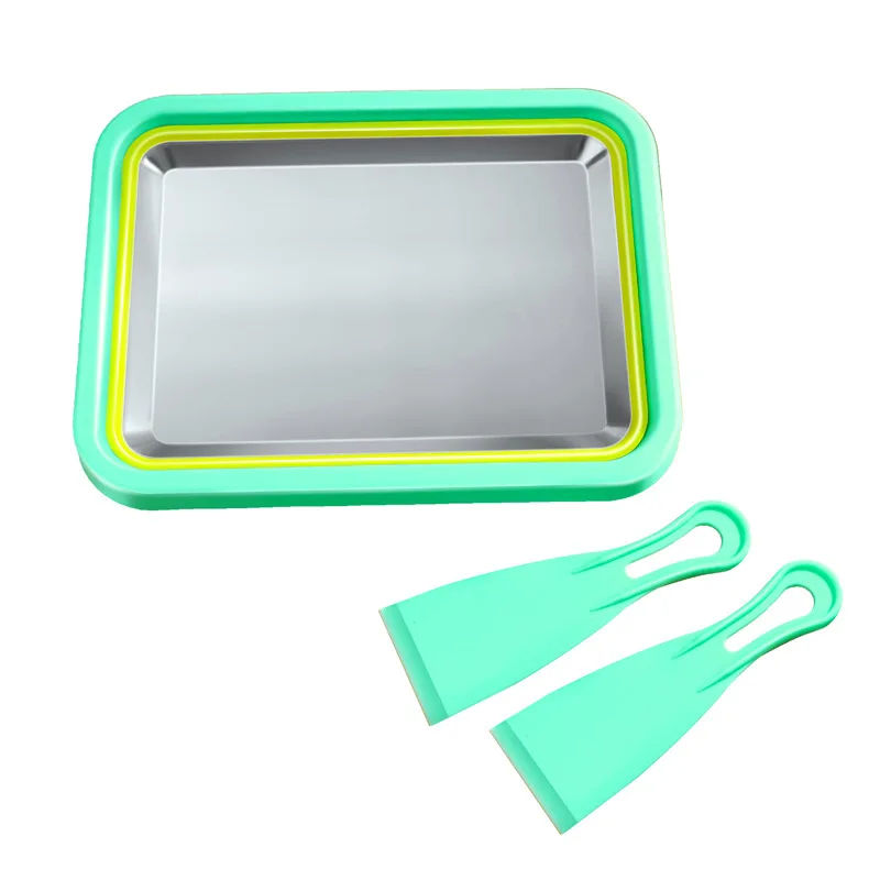 Homemade Fried Ice Machine DIY Fried Yogurt Machine Free Plug Ice Tray Frozen Yogurt Tray with 2 Small Spatulas