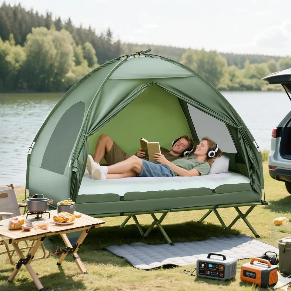 2 Person Portable Tent Cot with Air Mattress Combo