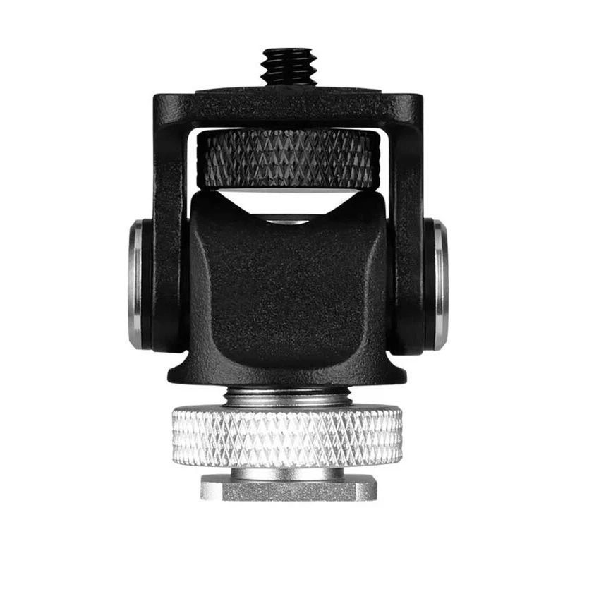 Hot Shoe Adjustable Monitor Holder Mount Camera Pan 360 Degree Tilt 180 Degree with Cold Shoe Mount and 1/4'' Tripod Head