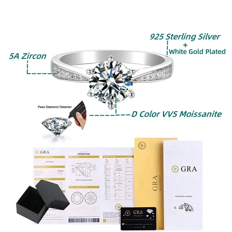 NKHOG Real 3 Carat Moissanite Rings For Women 925 Sterling Silver Classic 6 Claws Engagement Band Jewelry Romantic Wedding Ring 6