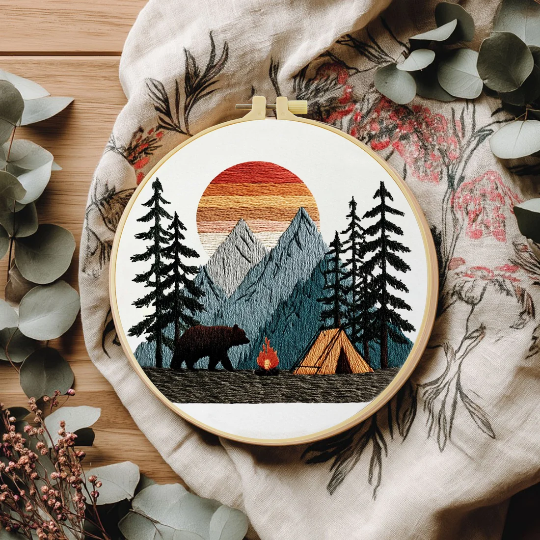 1 Stück 20X20CM/15X15CM „Am Fuße des Berges“ Stickerei-Starter-Kit DIY Kreuzstich-Nähkunst als Geschenk
