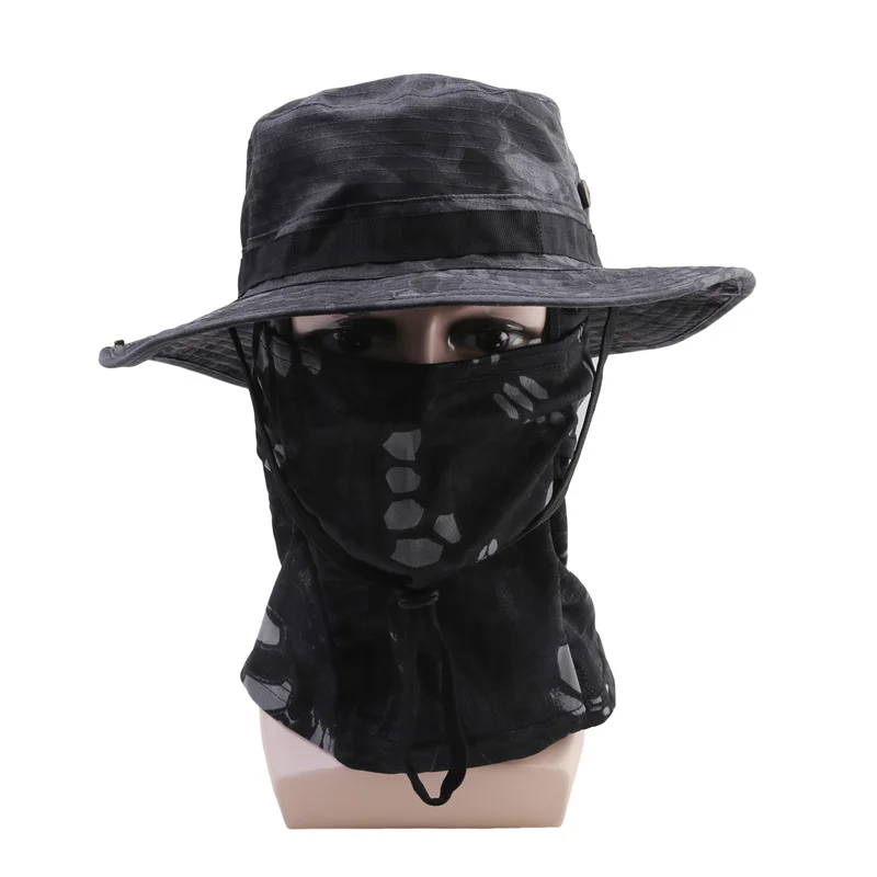 New Camo Enthusiasts Square Pocket Bonnie Cap Benny Hats Fishing Hiking Outdoor Sun Caps With Neck Scarf