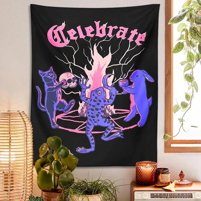 Tapestry decorations cute cat wall hanging rainbow sun aesthetic frog rabbit children's room girls dorm