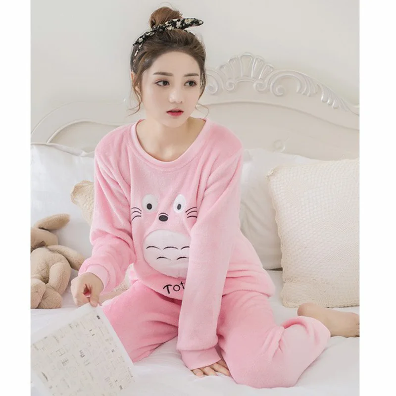 Pregnant Women's Two-Piece Long-Sleeved Thickened Warm Pajamas Flannel Large Size Loose Homewear Maternity Elastic Loungewear cotton pajama set,maternity nightgown set,pregnant women dress