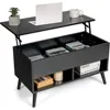Lift Top Coffee Table, Wooden Lift Tabletop Dining Table with Hidden Storage & 2 Open Shelves, Metal Hydraulic Lifting Device 1