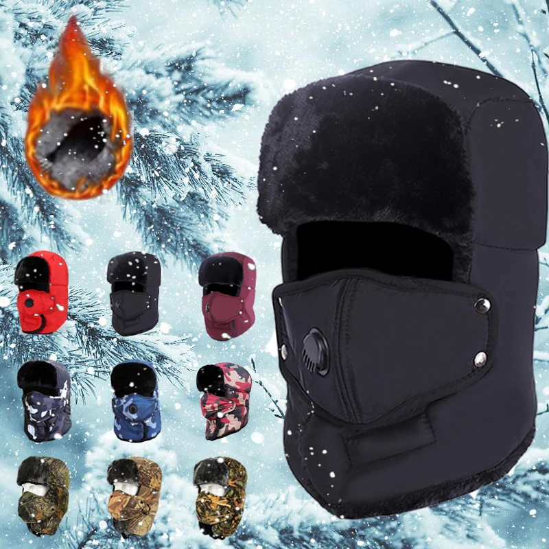 Winter Warm Cap Men Women Waterproof Thermal Fleece Bomber Hat Hooded Neck Warmer Hiking Scarves Snow Ski winter hat fashion hat