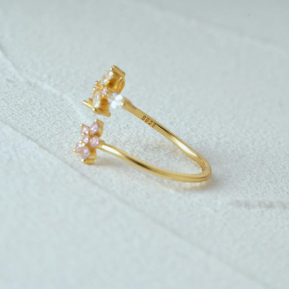 100% 925 Sterling Silver Zircon Flower Open Ring for Woman Girl Fashion Geometric Leaf Design Jewelry Party Gift Dropshipping