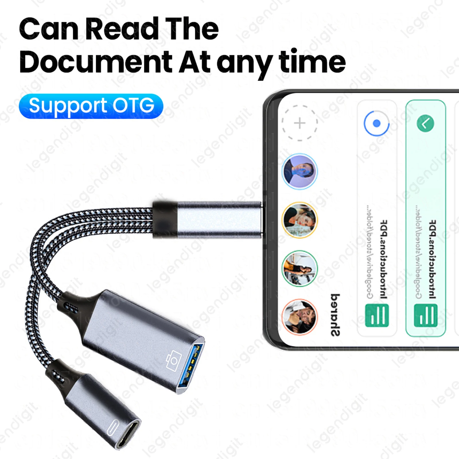 รูปสินค้า สายชาร์จ USB-C 2-in-1 สำหรับมือถือและแล็ปท็อป