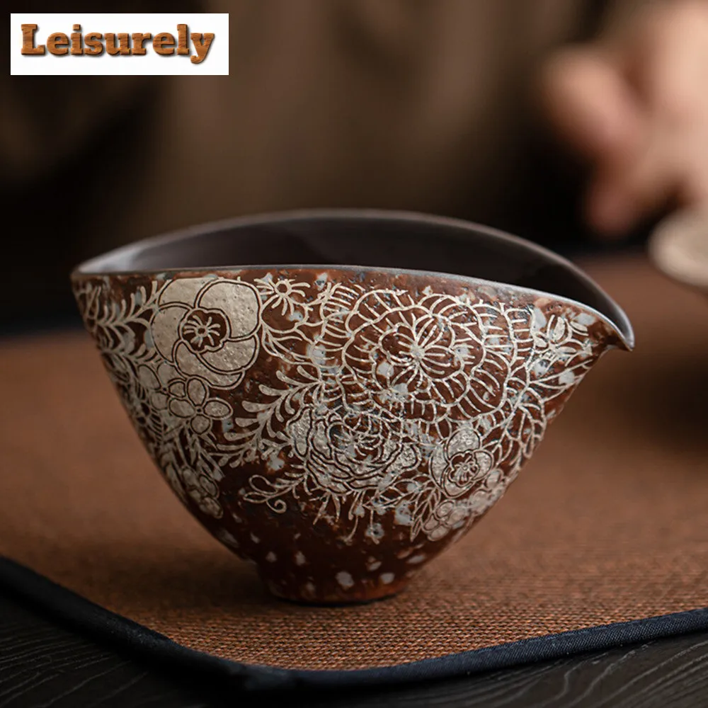 170ml Retro Gilded Silver Flower Tea Pitcher Ancient Old Rock Mud Coarse Pottery Chahai Coffee Justice Cup Tea Services Supplies