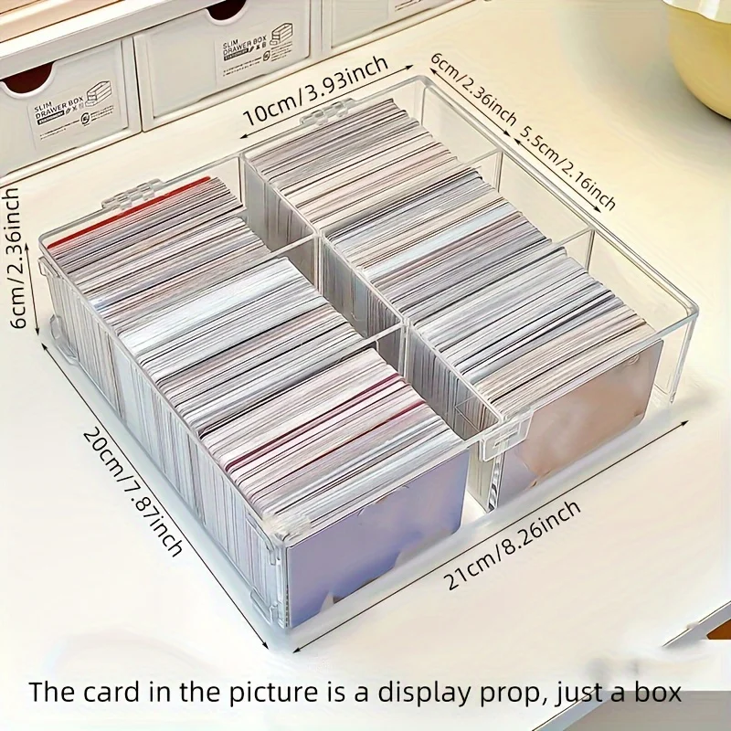 תיבת אחסון כרטיסי אקריליק עם כיסוי מתהפך, מארגן כרטיסים קטן לאספנים, עיצוב מרובה תאים לכרטיסי מסחר