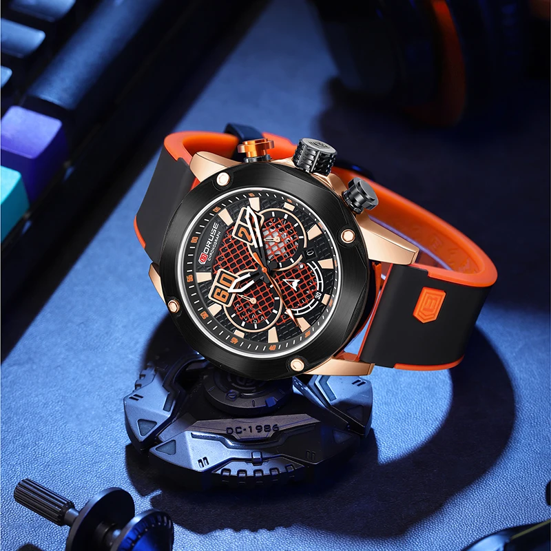 BORUSE Luxury Watches for Men Business Casual Wristwatch Male Silicone Waterproof  Chronograph Quartz Watches Relogio Masculino