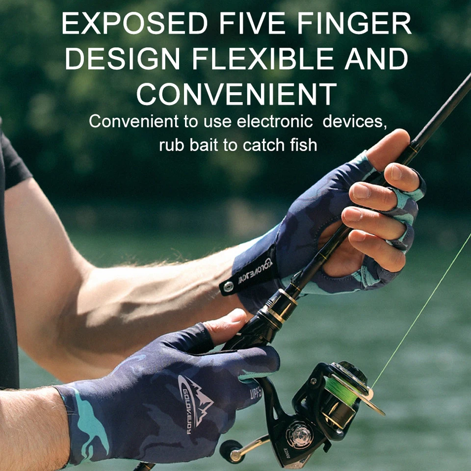 LOOGDEEL 1Pair Fishing Gloves Summer Shade Outdoors Fishing Non-Slip and Abrasion-Resistant Lure Ice Silk Half-Finger Gloves Men