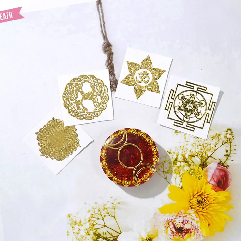 

DIY Accessories Flower Pattern Handmade Material Pyramid Ornament Jewelry Making Resin Epoxy Fillings 7 Chakra Stickers