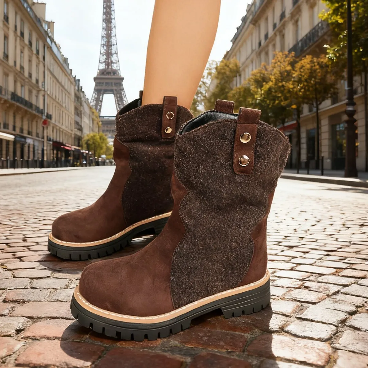 Winter Round Toe Suede Warm Non Slip Casual Riding Boots Fashionable New Style Comfortable Elegant Mid Length Boots for Women