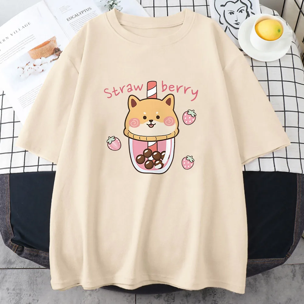 Kawaii Strawberry Milk Graphic Tee - Soft Cotton Short Sleeve Casual Top