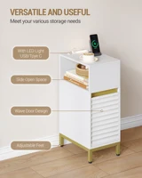 Набор из 2 прикроватных тумбочек, тонкий приставной столик со светодиодной подсветкой, 1 порт USB-A, 1 порт USB-C, с боковым открытым отделением для спальни — изображение 4