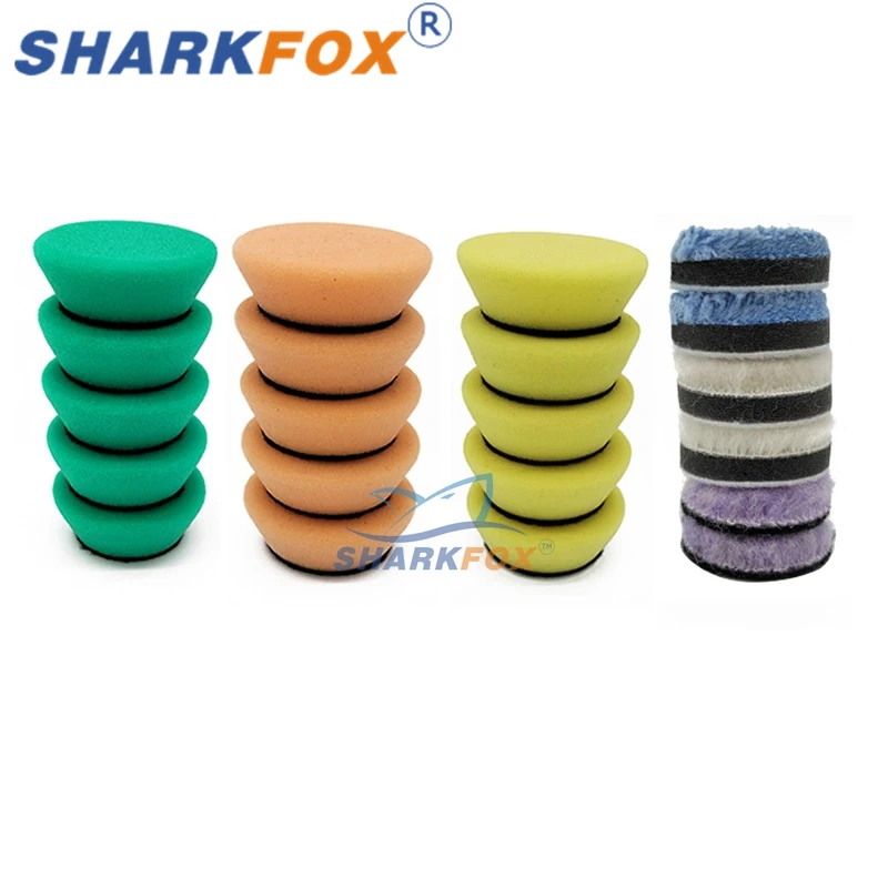Sharkfox 1 인치/2 인치 연마 패드 키트 파인 울 패드 왁싱 스폰지 자동차 폴란드어 버핑 패드 키트
