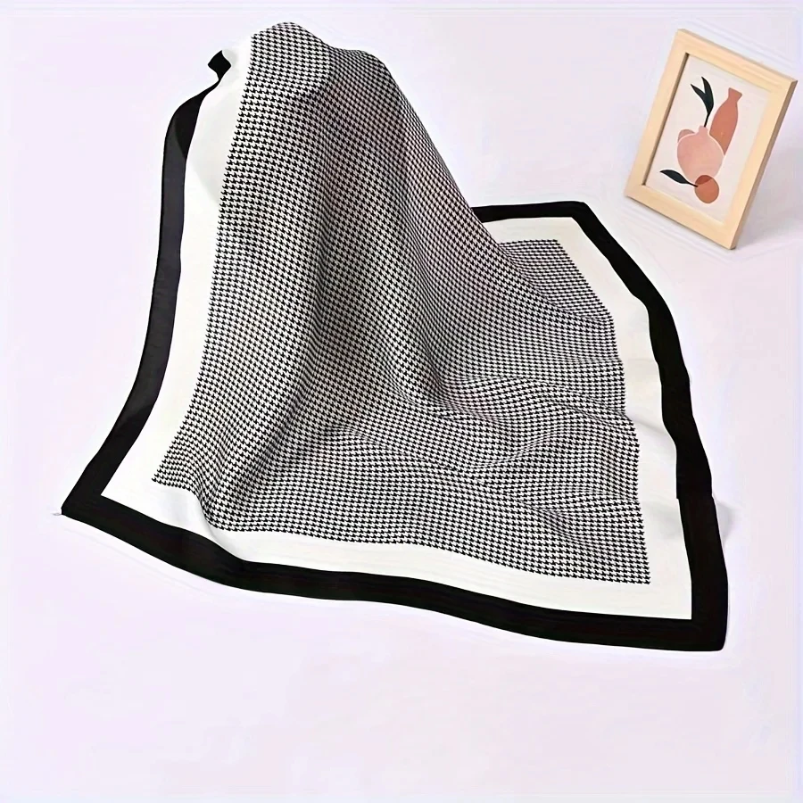 Houndstooth Bandana Casual Imitation Silk Neckerchief Head Wrap Bag Handle Charm Holiday Accessory Gift for Mother's Day printed scarf women scarves